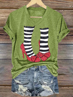 Women's Halloween Red Shoes Printed Casual T-Shirts