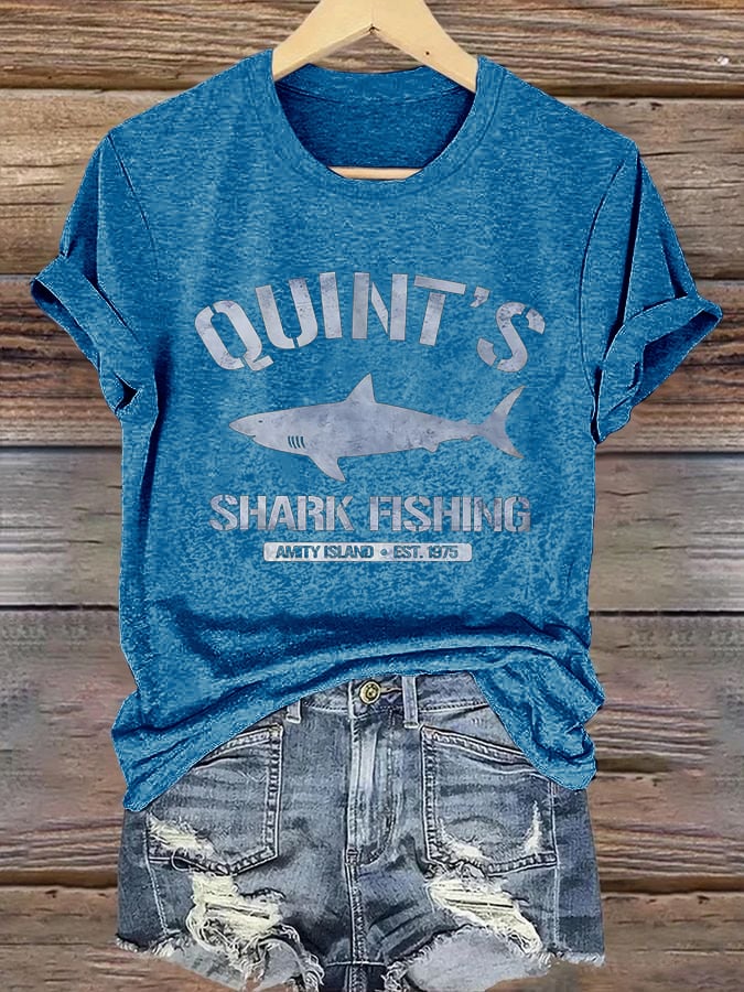 Women's Shark Fishing  Print T-Shirt