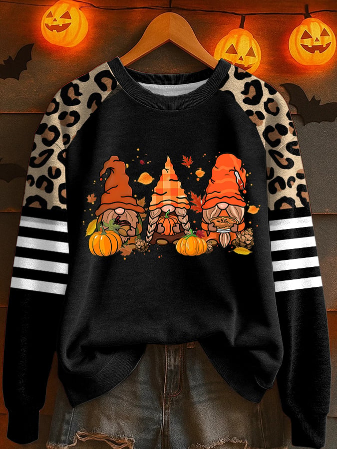 Women'S Fall Gnome Pumpkins Print Raglan Sleeve Sweatshirt