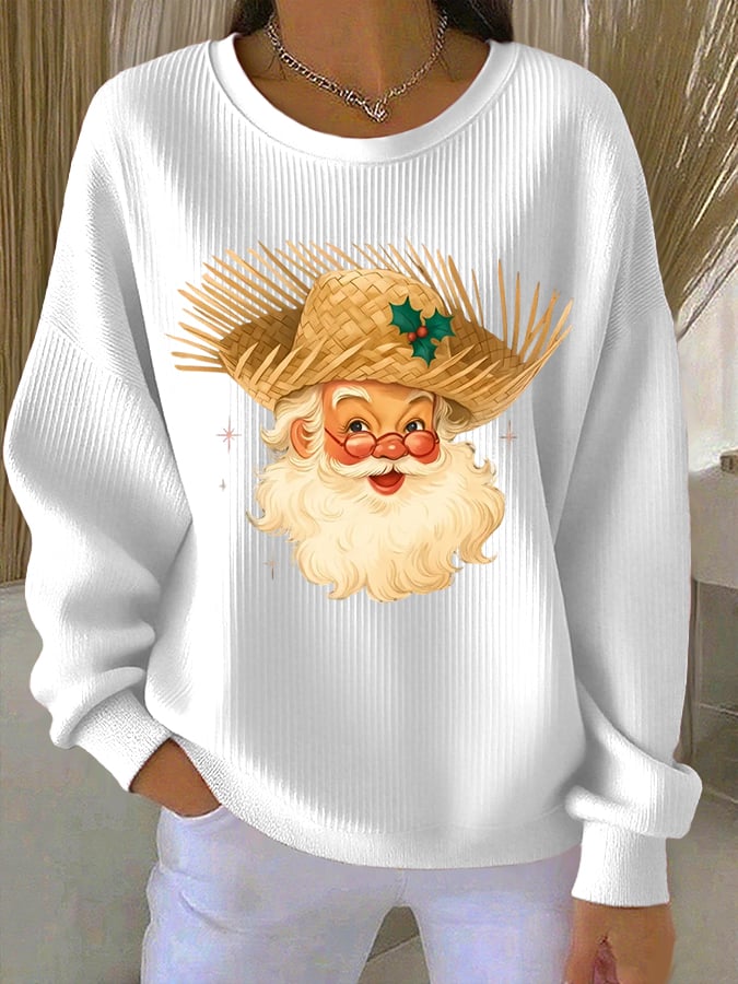 Women's Puerto Rico Christmas Print Round Neck Sweatshirt