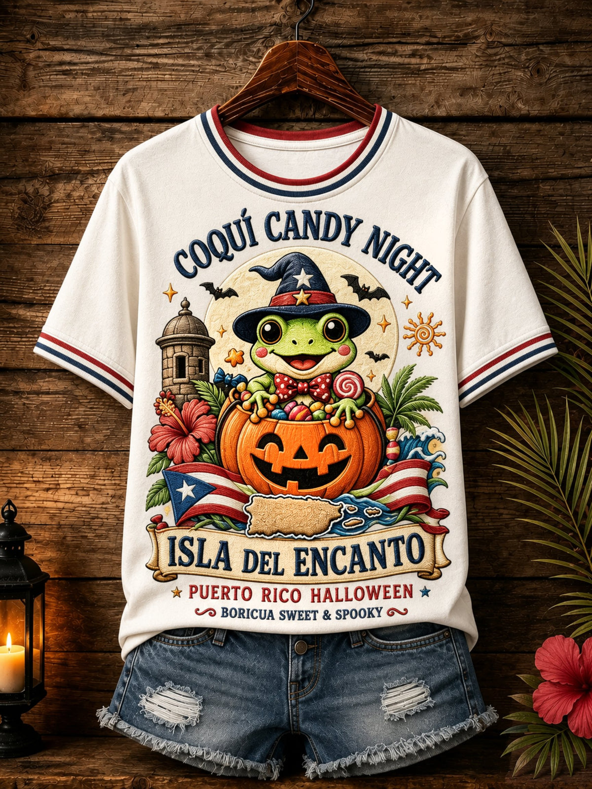 Women's Puerto Rico Halloween Art Print Casual T-shirt