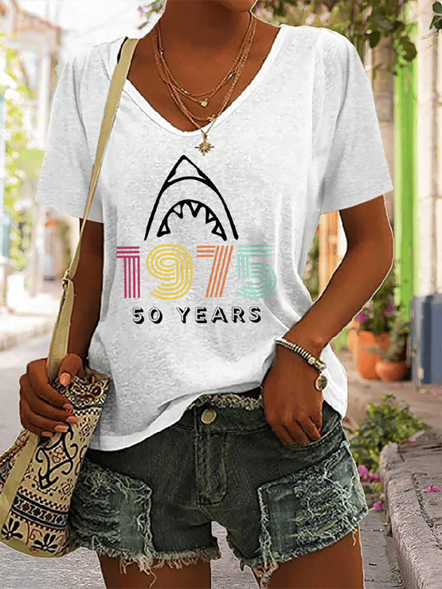 Women's Shark 50th Anniversary Printed Short-Sleeved T-Shirt