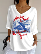 Women's Great White Shark 1975 Graphic Print Mid Sleeve Casual T-Shirt