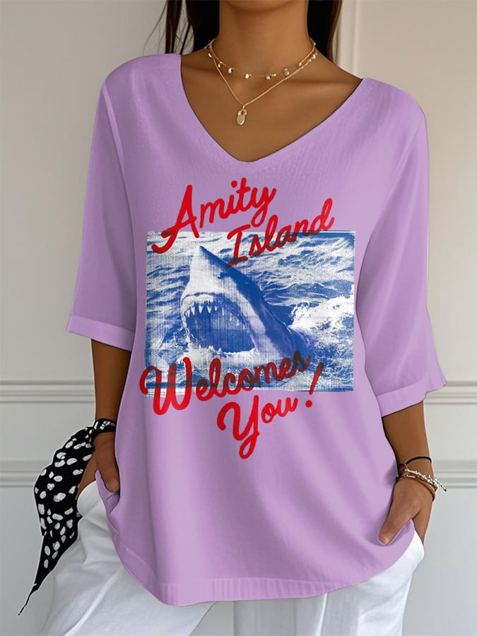 Women's Great White Shark 1975 Graphic Print Mid Sleeve Casual T-Shirt