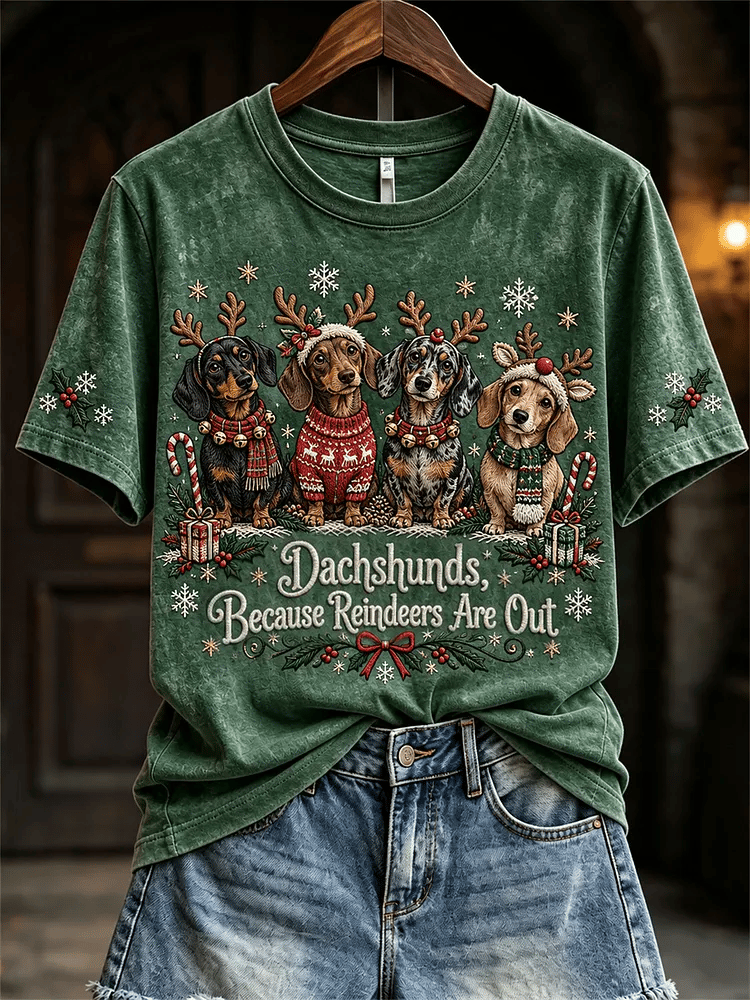Women's Christmas Dog Print T-Shirt