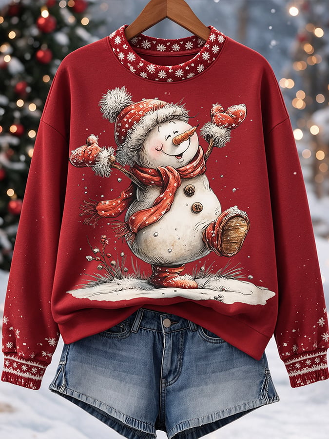 Women's Snowman Art Print Casual Sweatshirt