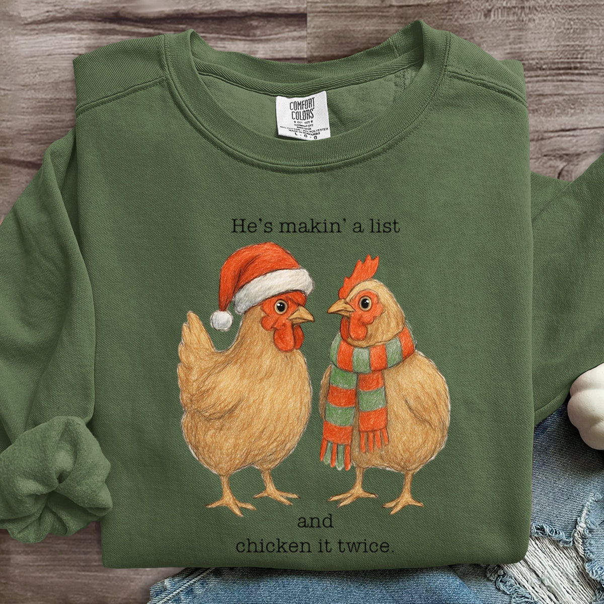 Funny Chicken Christmas He's Makin A List Chicken It Twice Art Print Sweatshirt
