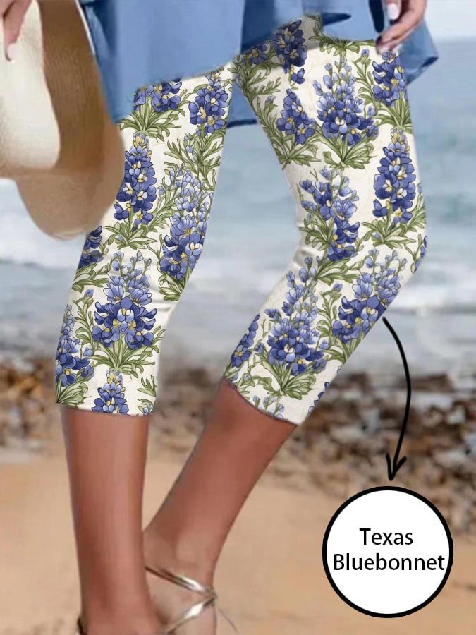 Women's Retro Texas Bluebonnet Print Leggings