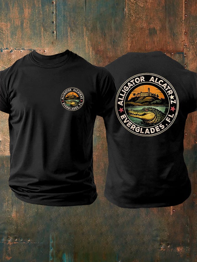 Men's Alligator Alcatraz Funny Florida Everglades Dark Humor Patoitic Printing T Shirt