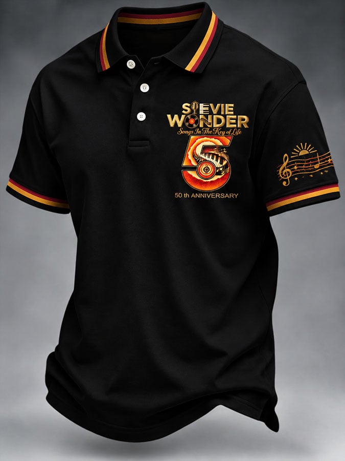 Men's Vintage Musical Art Print Casual Polo Shirt