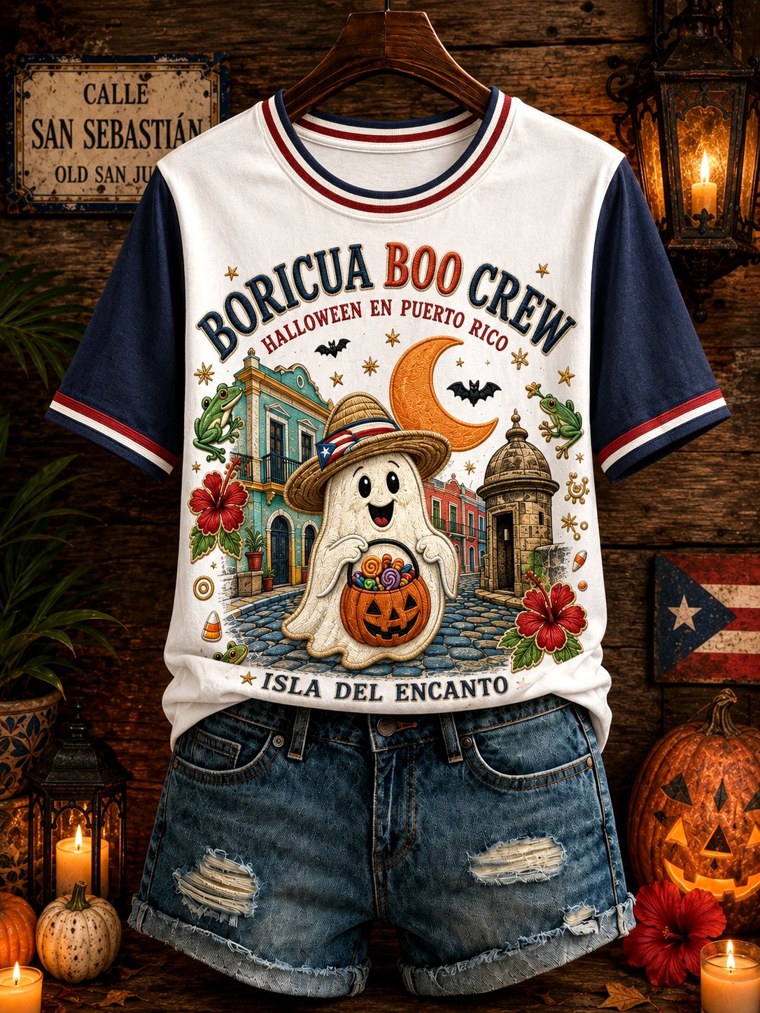 Women's Puerto Rico Halloween Art Print Casual T-shirt