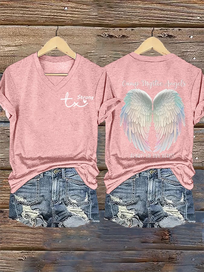 Women's Mysterious Camp Angels Are Forever in Our Hearts Printed Casual T-shirt
