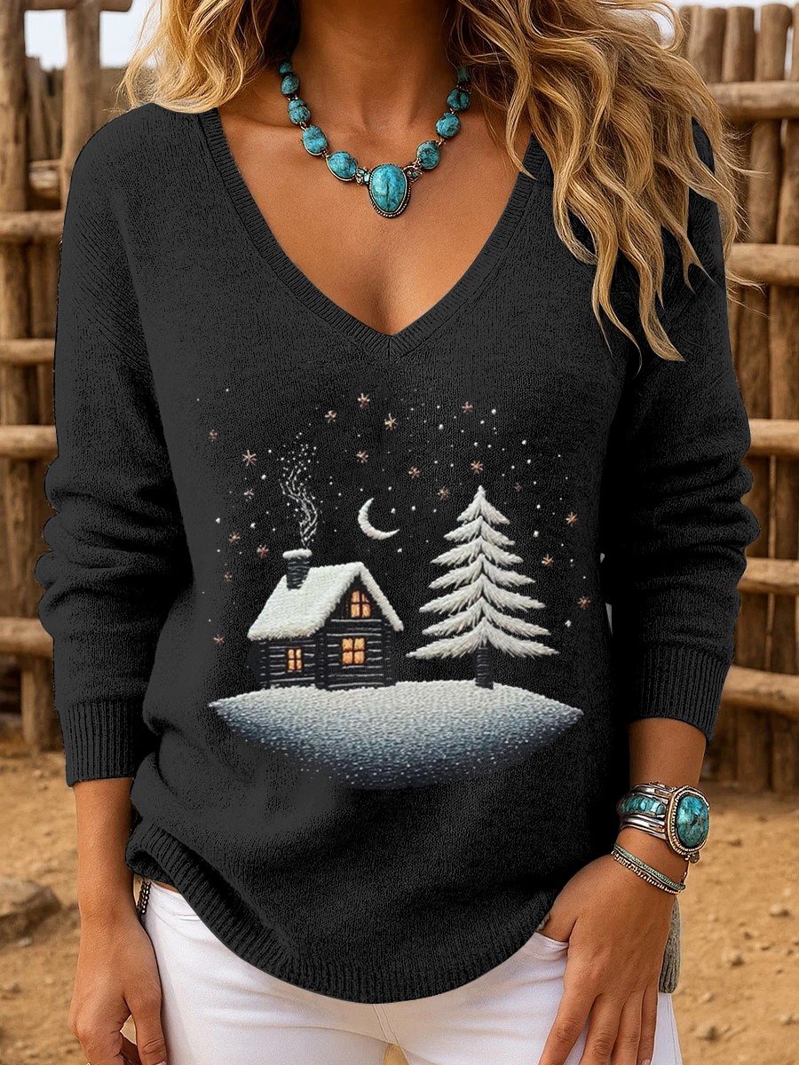 Women's Casual Printed Knitted Long Sleeve Top