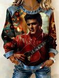 King of Rock and Roll Printed Patchwork Casual Sweatshirt