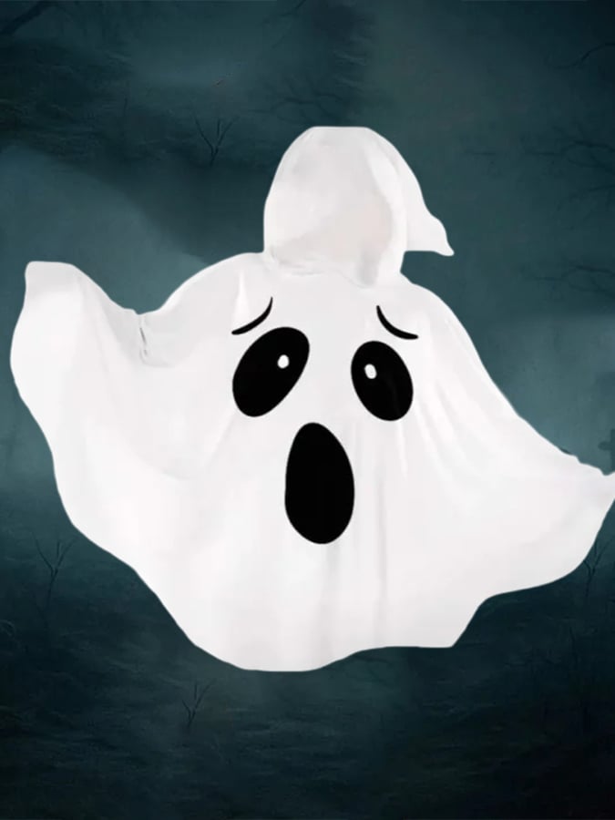 Unisex Ghost Print Halloween Hooded Cape
