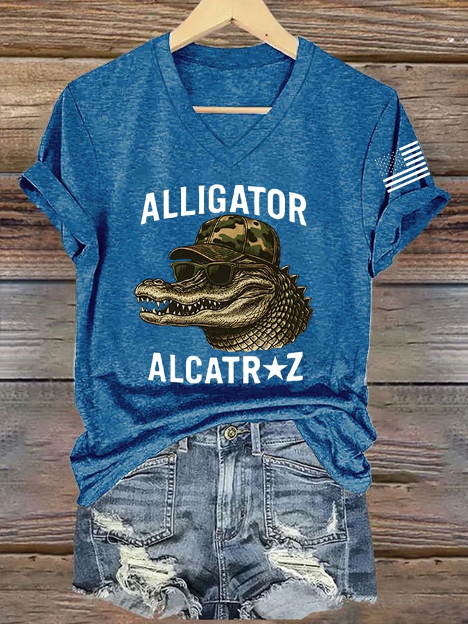 Women's Alligator Alcatraz Funny Florida Everglades Dark Humor Print T-Shirt