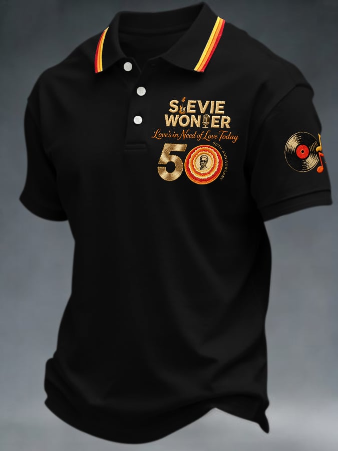 Men's Short-Sleeve Polo Shirt with Music Tour Print