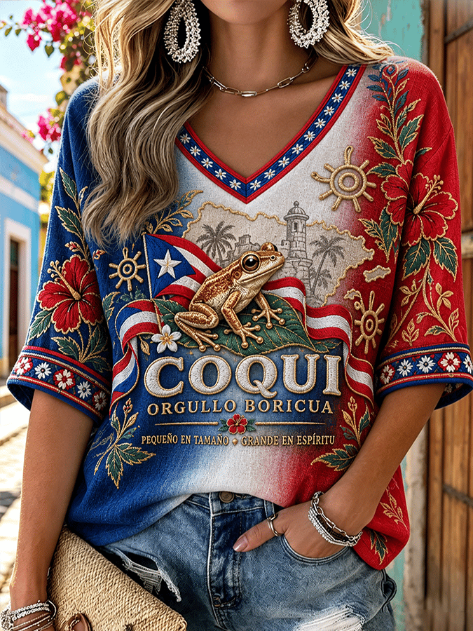 Women's Puerto Rico Boricua Floral Art Printed T-Shirt