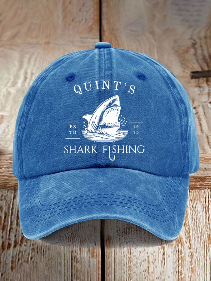Retro Quints Shark Fishing Print Baseball Cap