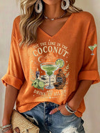 Women's Midnight Margaritas Print V Neck Top