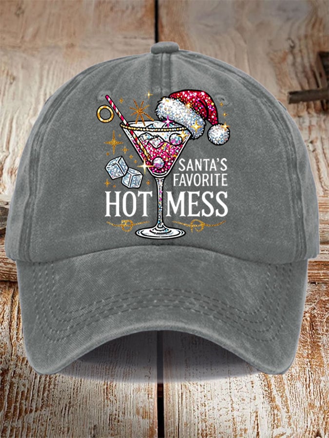 Unisex Distressed Washed Cotton Christmas Santa's Favorite Hot Mess Hat