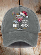 Unisex Distressed Washed Cotton Christmas Santa's Favorite Hot Mess Hat
