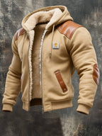 Men's Vintage Suede and Leather Hooded Warm Jacket