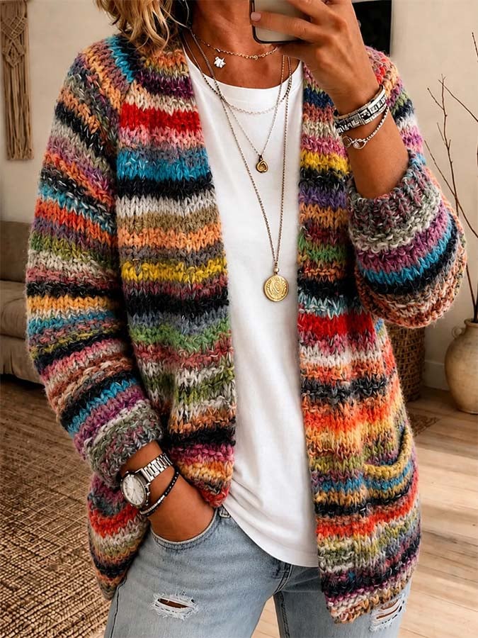 Women'S Casual Color-Block Cardigan