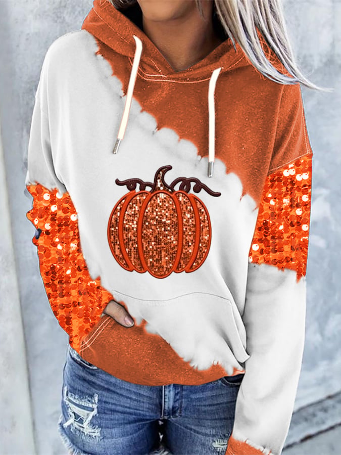 Women's Halloween Pumpkin Print Casual Hoodie