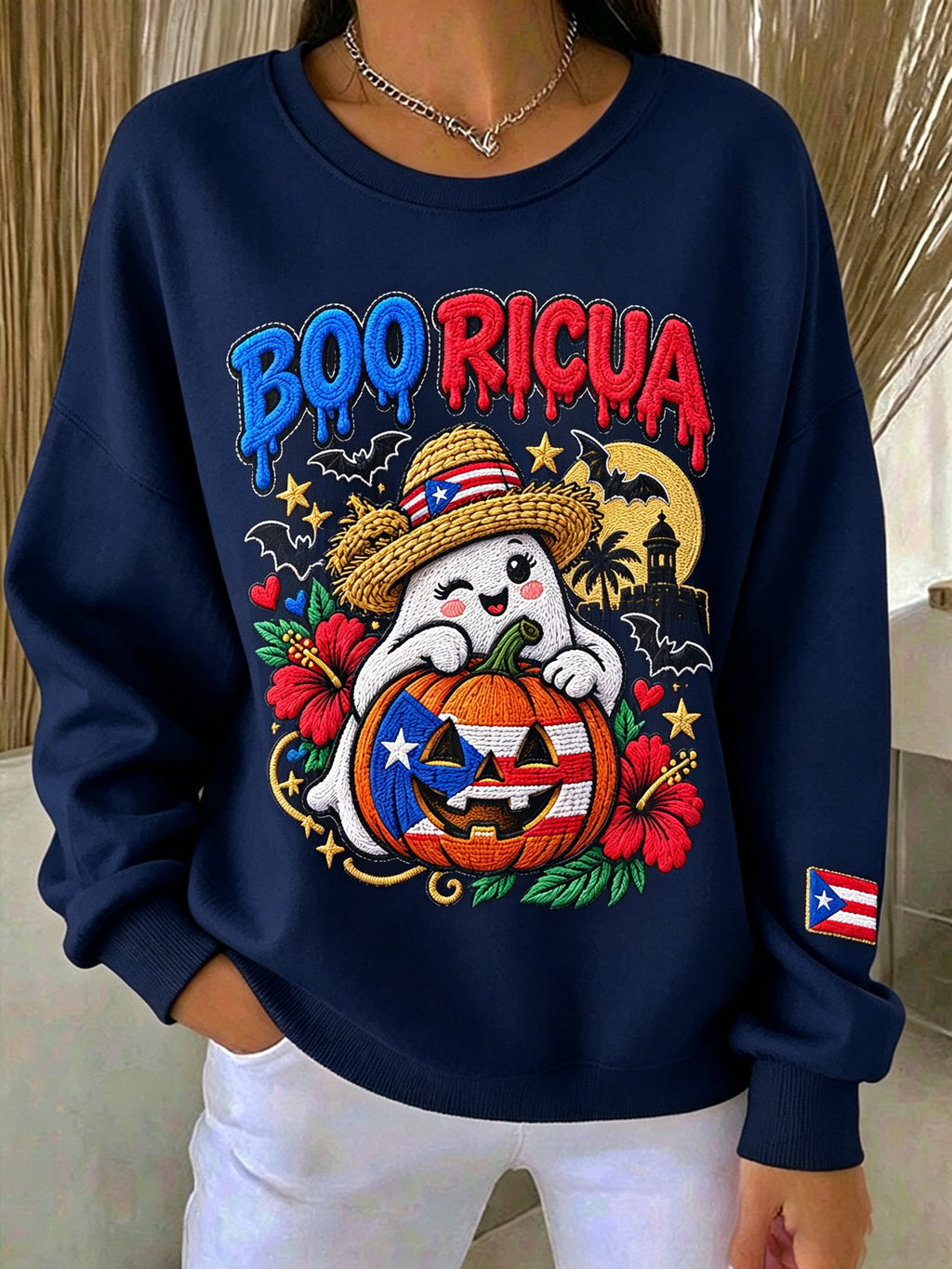 Women's Halloween In Puerto Rico Printed Long-Sleeve Sweatshirt
