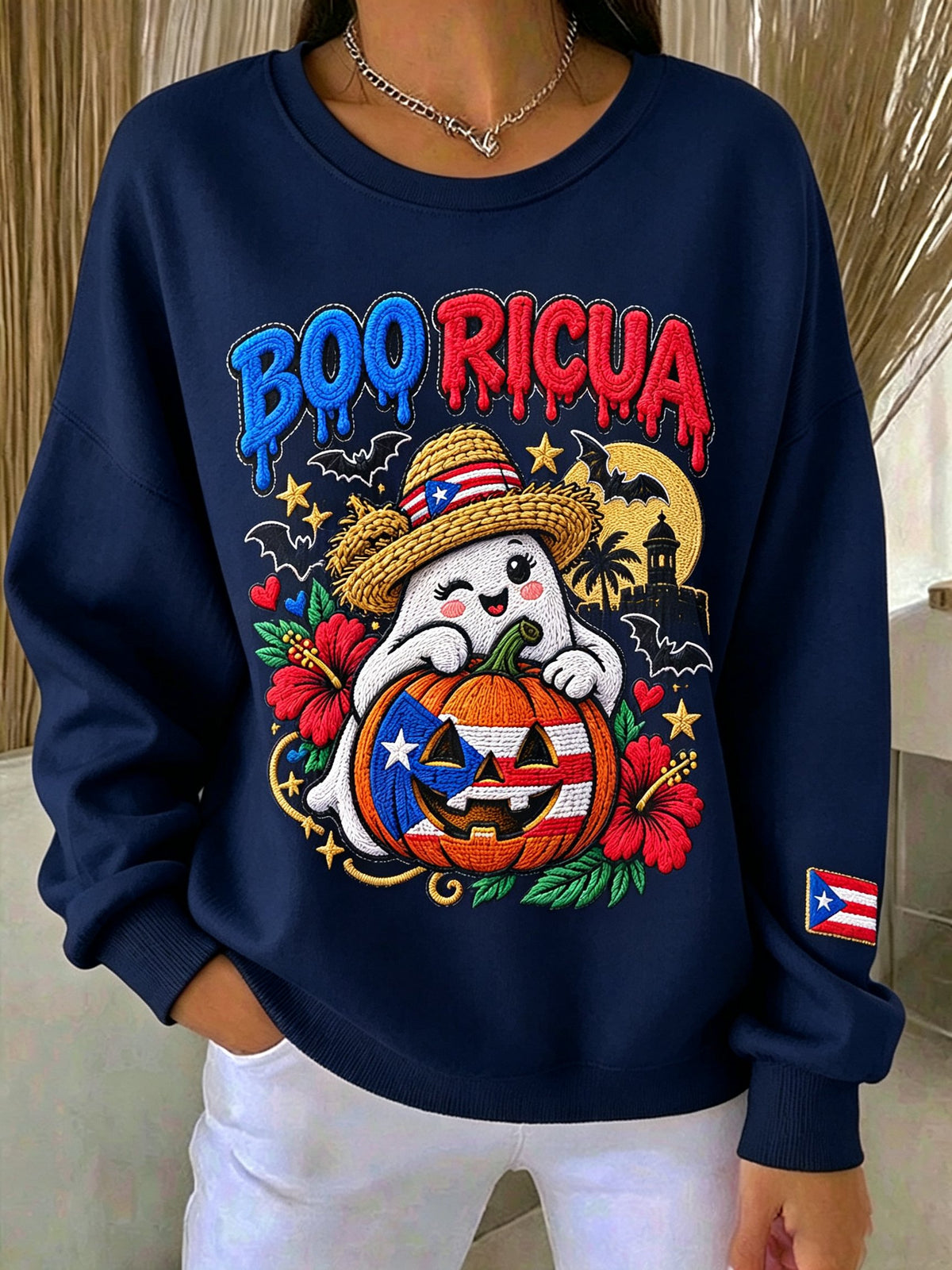 Women's Halloween In Puerto Rico Printed Long-Sleeve Sweatshirt