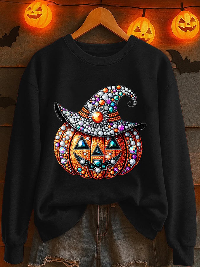 Women's Halloween Pumpkin Print Sweatshirt