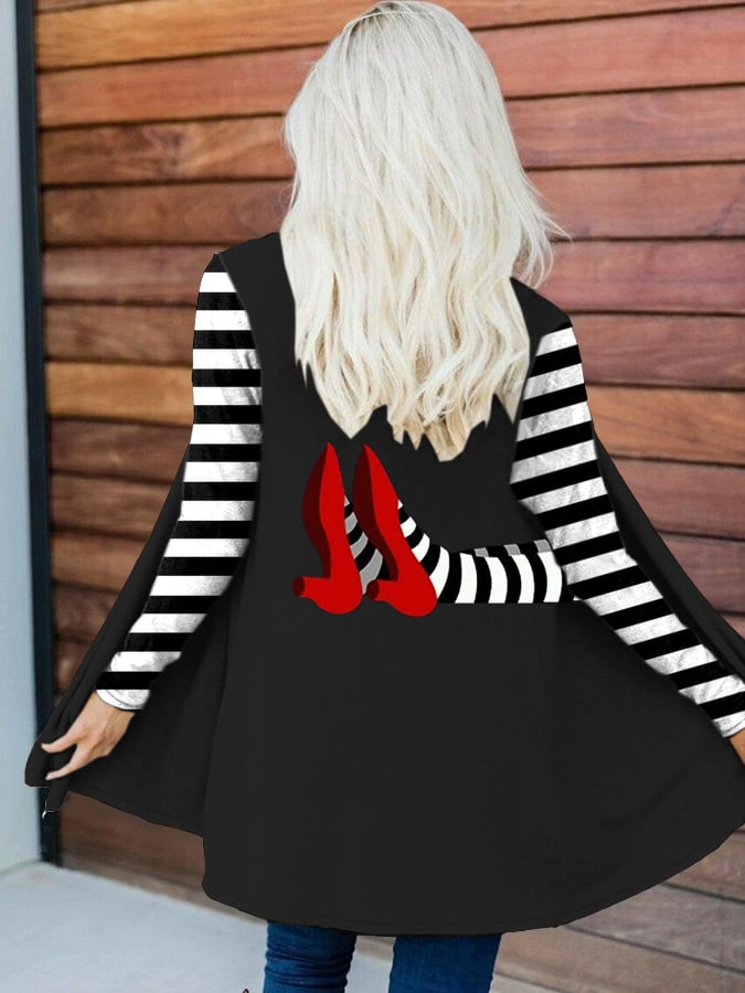 Women's Halloween Striped Patchwork Long Sleeve Cardigan