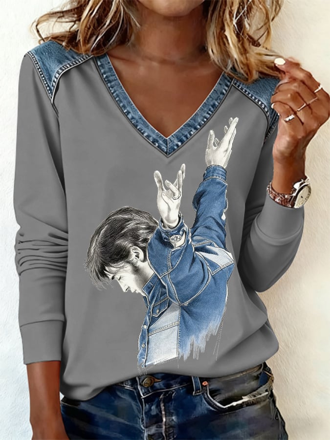 Women's Retro King Of Rock And Roll Print Casual Sweatshirt