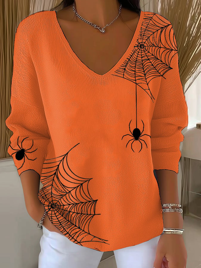 Women's Retro Spider Web Print Sweater