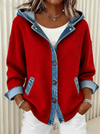 Women'S Casual Loose Patchwork Contrast Color Jacket