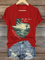 V-Neck Retro For The Love Of Texas Hill Country Strong Print T-Shirt