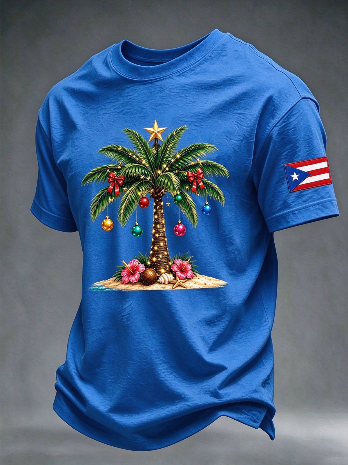 Men's Puerto Rico Christmas Print Casual T-Shirt