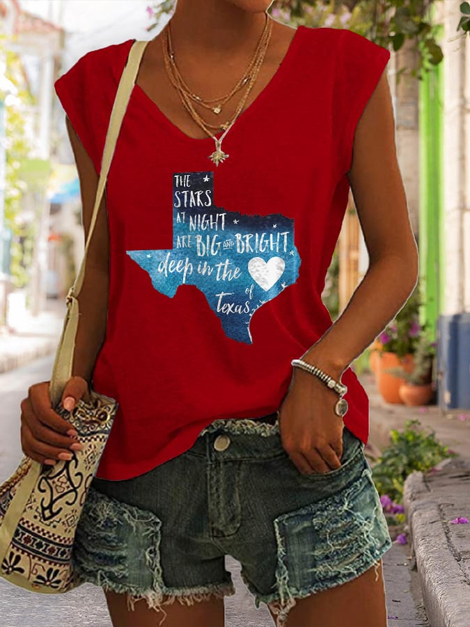 V Neck Retro Texas Strong The Stars At Night Are Big And Bright Deep In The Heart Of Texas Print Tank Tops