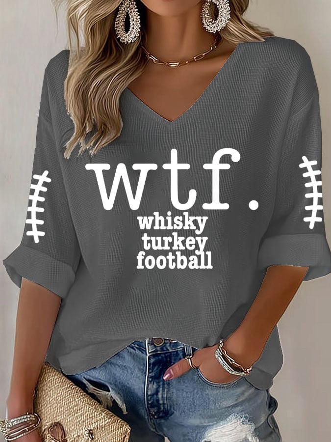 Women's Retro Whisky Turkey Football Print T-Shirt
