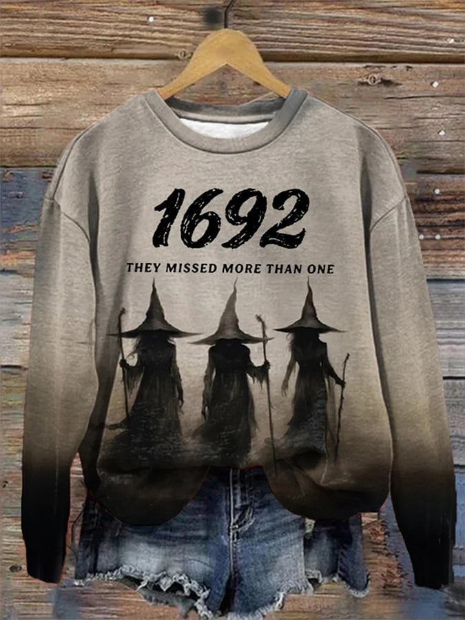 Women's Halloween 1692 They Missed More Than One, Witches Print Round Neck Sweatshirt