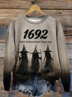 Women's Halloween 1692 They Missed More Than One, Witches Print Round Neck Sweatshirt