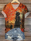Women's Halloween Autumn Witch Print Casual T-Shirt