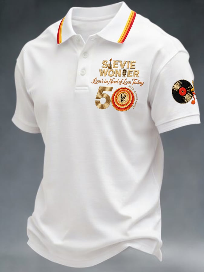 Men's Short-Sleeve Polo Shirt with Music Tour Print