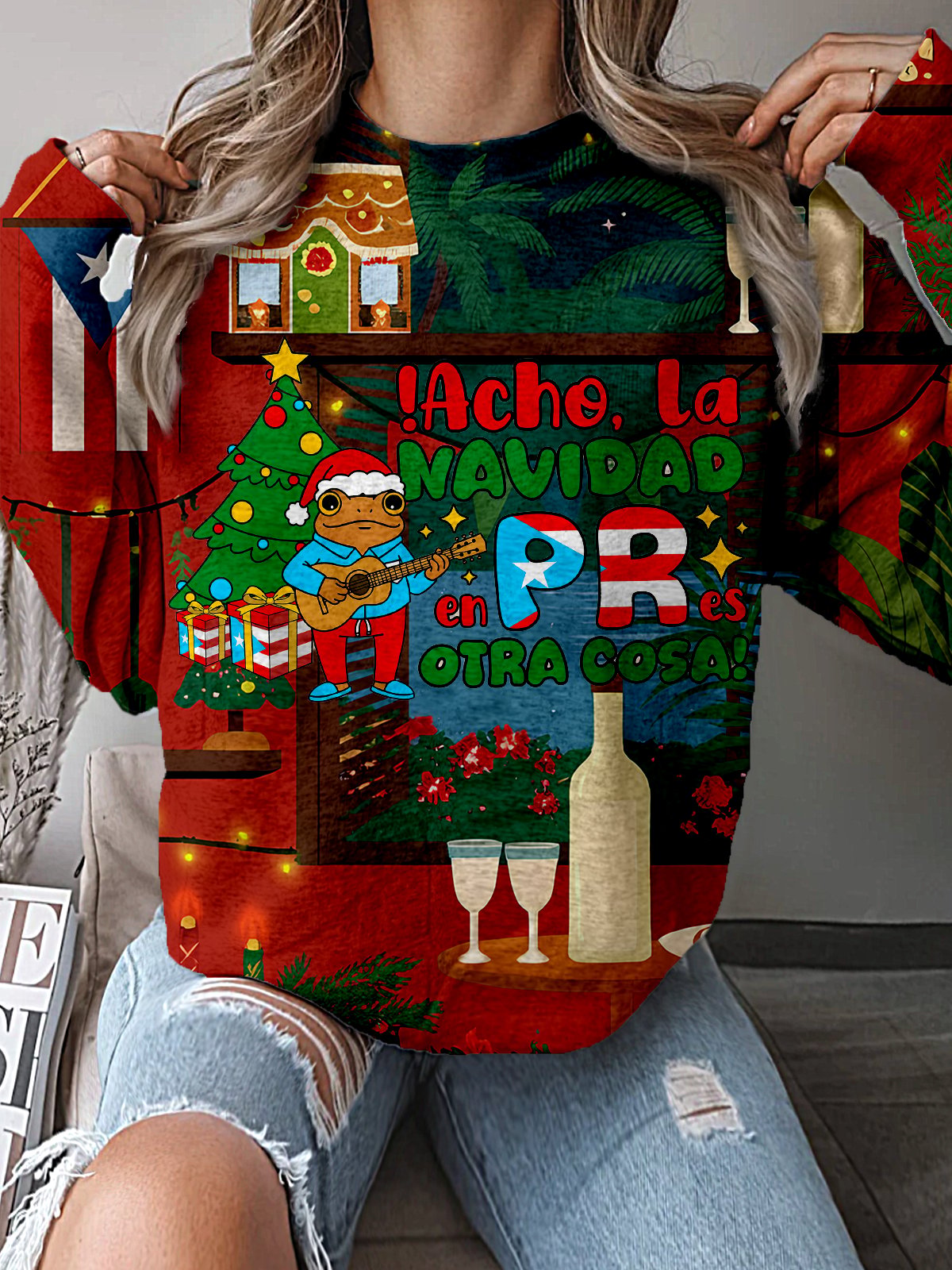Puerto Rican Coquito and Three Kings Printed Sweatshirt