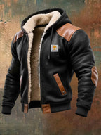 Men's Vintage Suede and Leather Hooded Warm Jacket