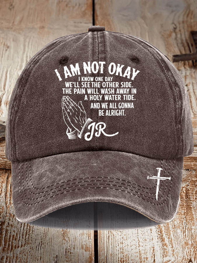 Unisex Distressed Washed Cotton I‘M Not OK Country Musicn Printed Hat