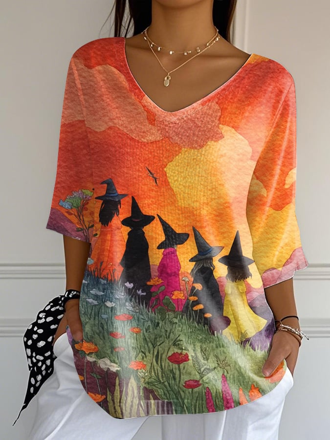 Women's Halloween Witch Print T-Shirt