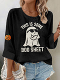 Women's casual Halloween ghost waffle embroidered T-shirt