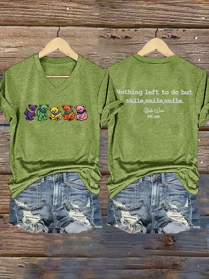 Women's Nothing Left To Do But Smile Smile Smile Print V Neck T-shirt